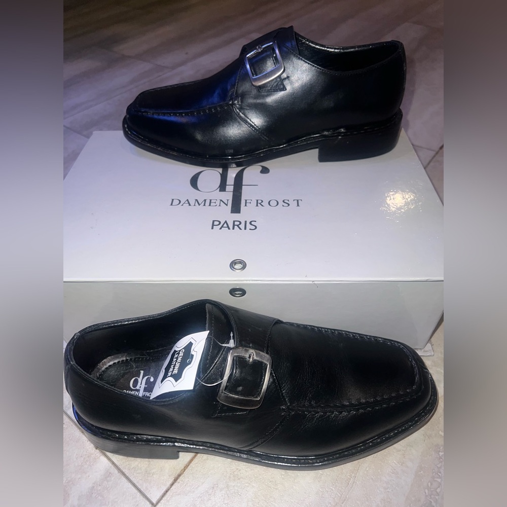 Damen Frost Black Leather Slip-On Loafers Size 8